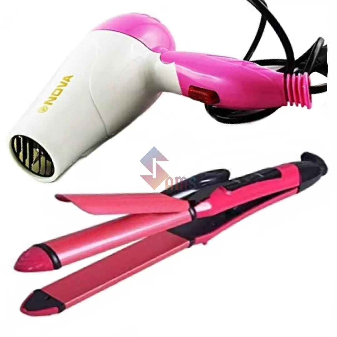 Nova Hair Dryer And Ceramic Plated 2 In 1 Hair Straightener And Curler  Combo Of 2 - Sams Collection
