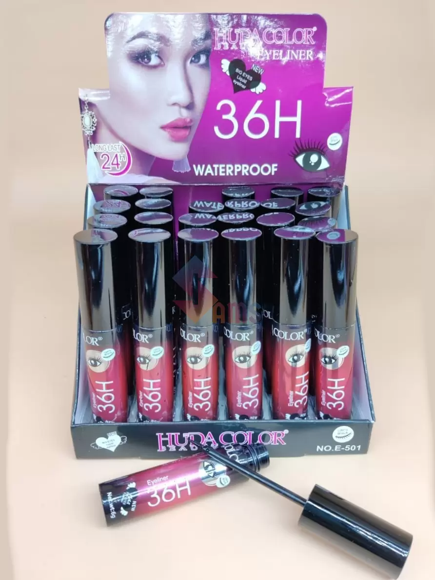 Huda Color 36H Waterproof Liquid Eyeliner (Black) Pack Of 12 | (Free Gift  available)