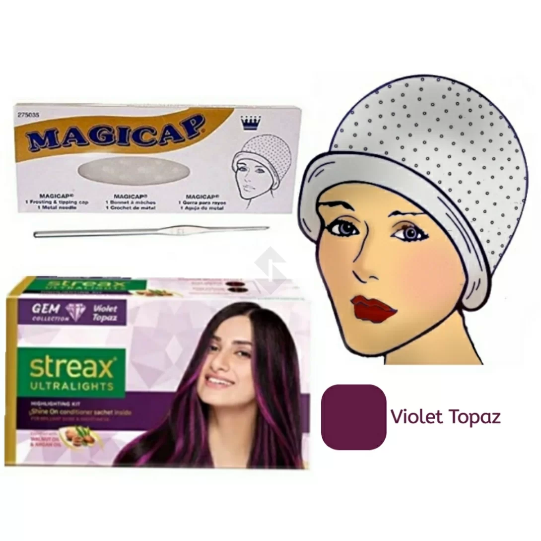 Streax Ultralights Highlighting Kit Gem Collection Violet Topaz & Magicap  Silicone Hair Highlighting Cap - Sams Collection